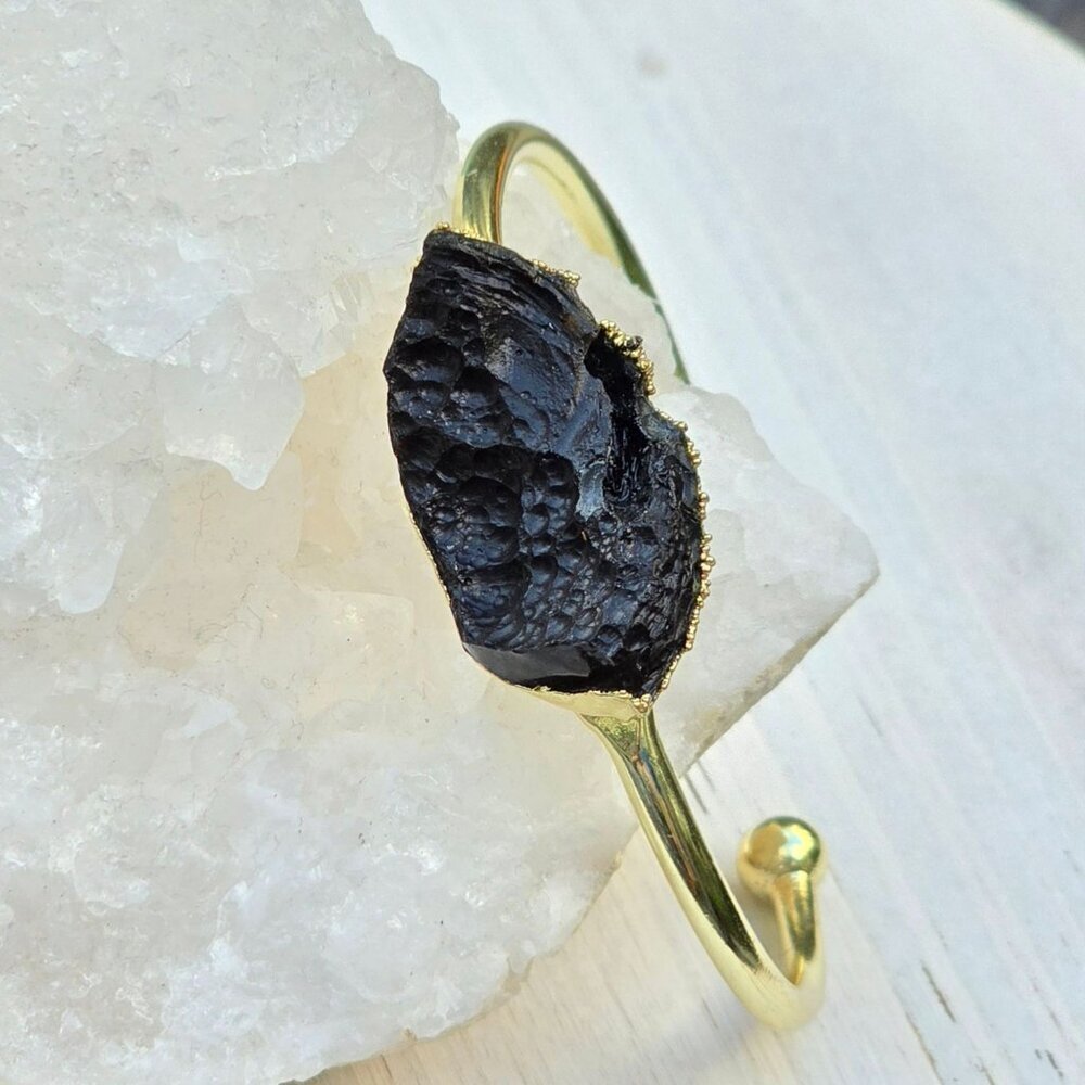 Black Tourmaline ✦ Wire Wrap Grounding Cuff ✦ 14Kt Gold Over Copper Adjustable - Picture 4 of 13